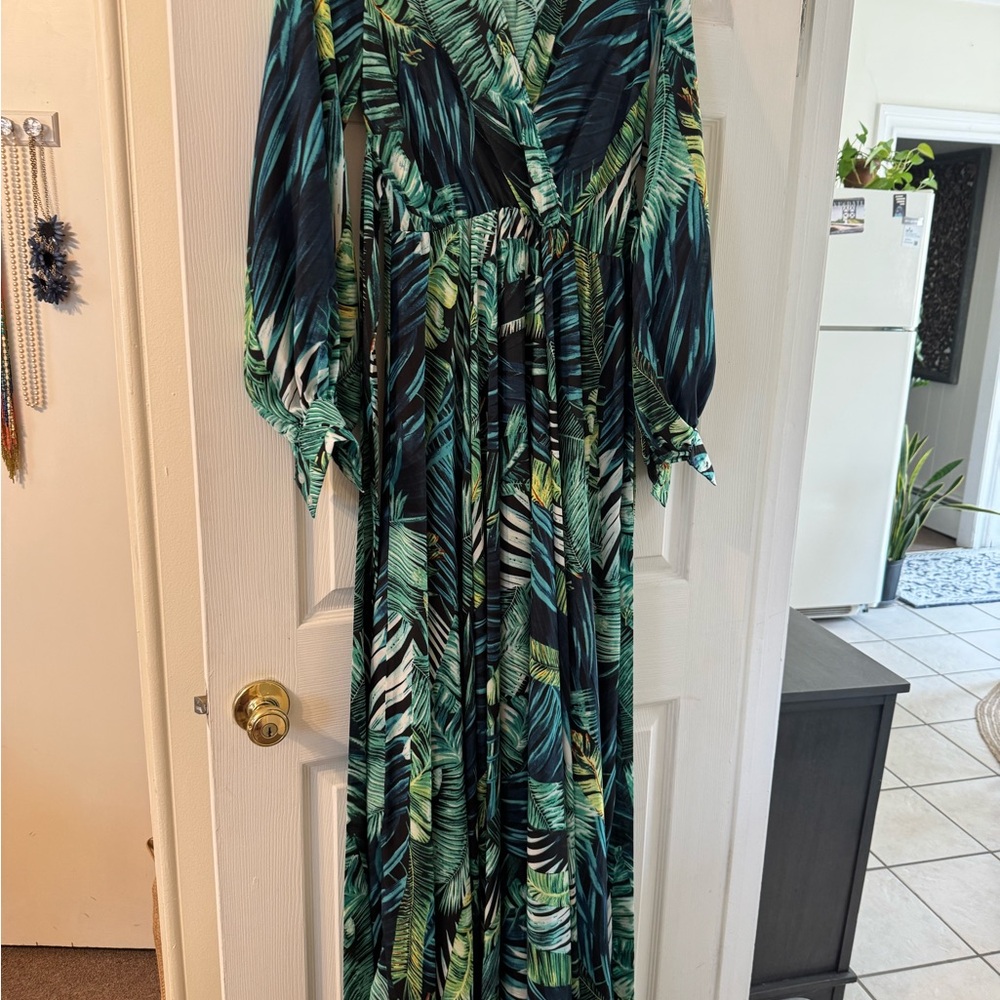 Amazon Tropical Leaf Long Sleeve Dress